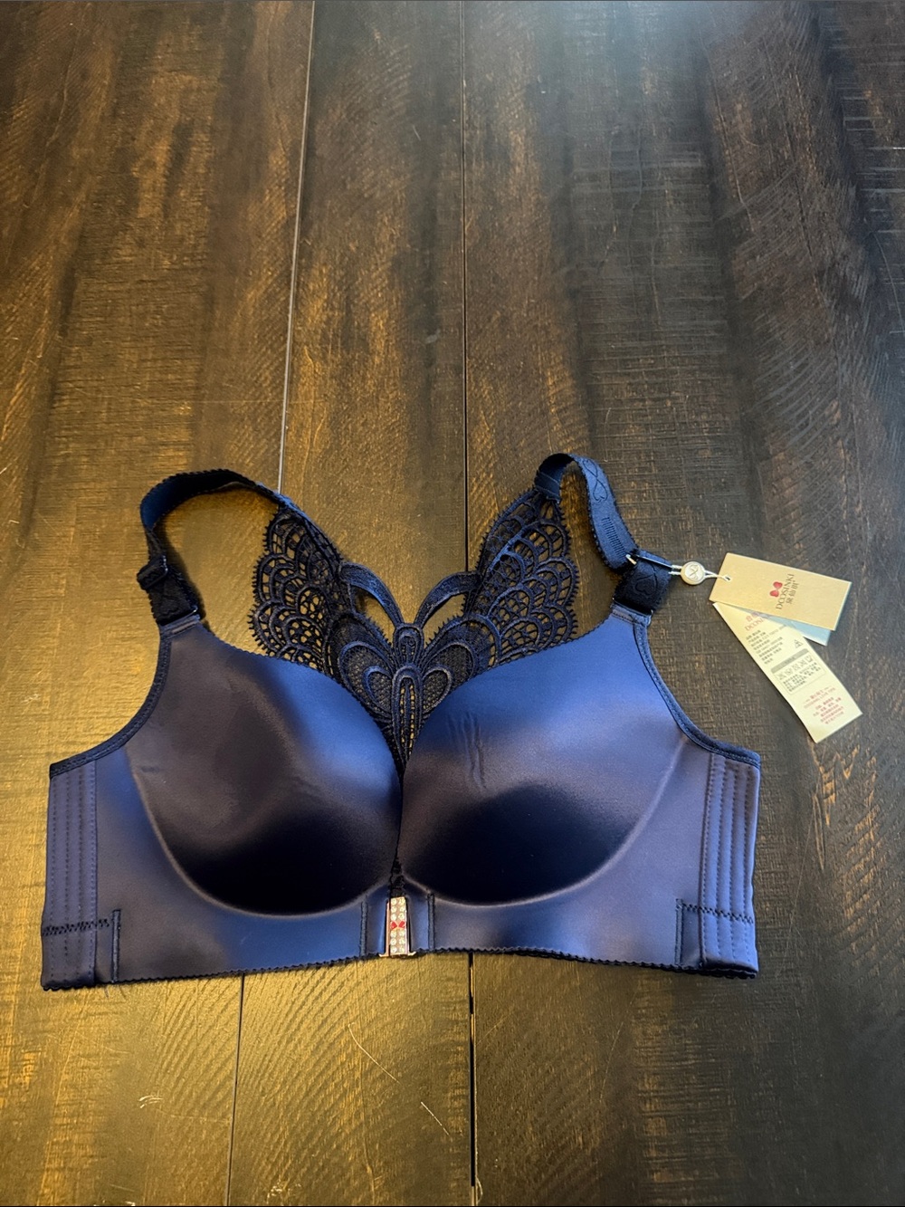 Smooth Full-Coverage Bra with Lace Back - Navy